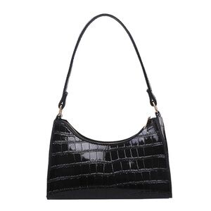 NEW Black Croc-Embossed Shoulder Bag Underarm Handbag Purse